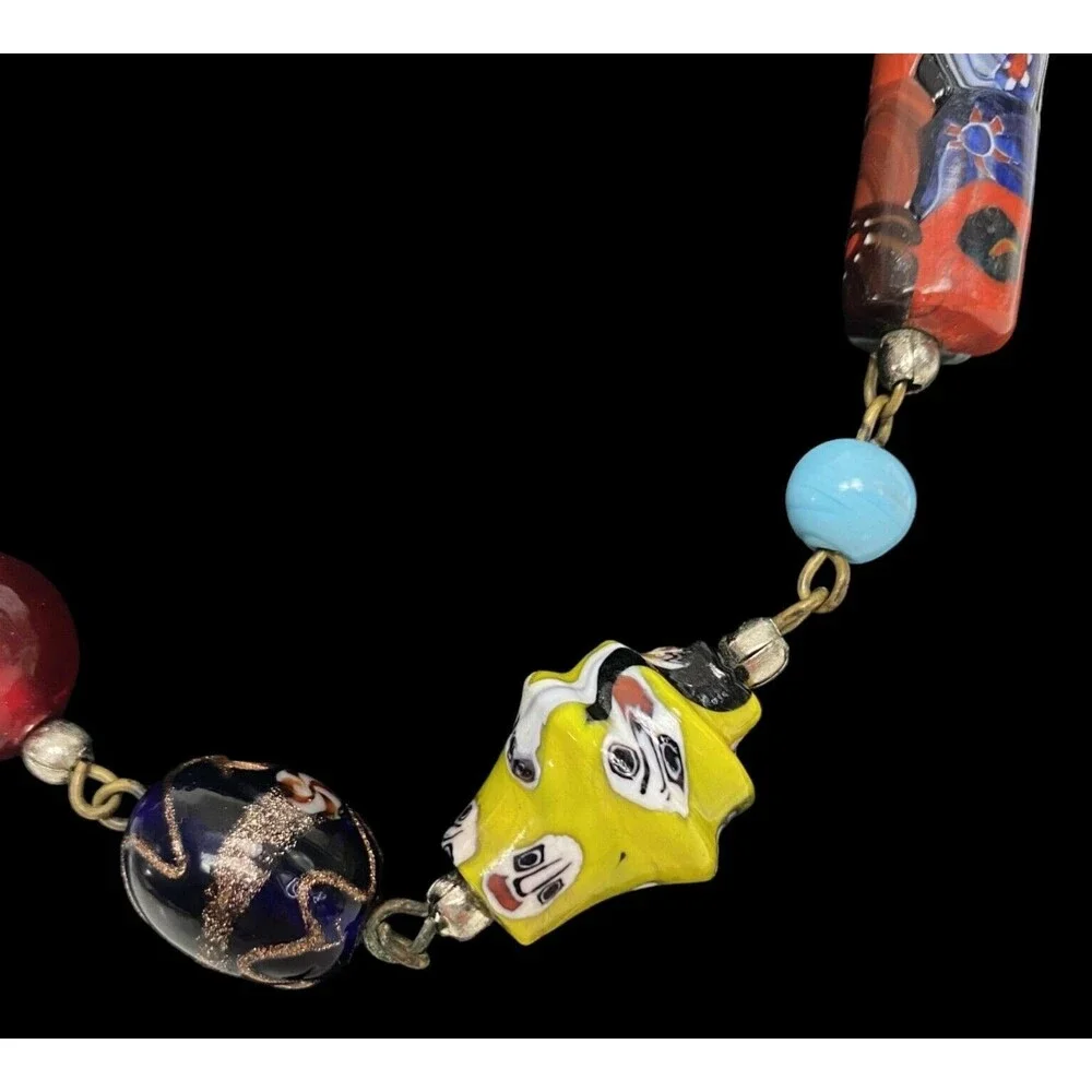 Artisan Necklace Venetian Art Glass Millefiori Lamp Worked Beads Multi Colored